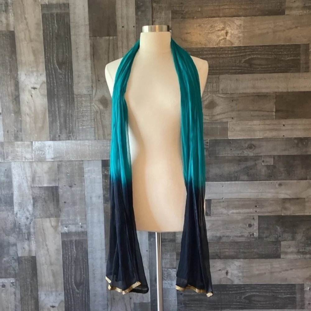 Gorgeous black green gold ombré scarf lightweight dark feminine witchy coastal